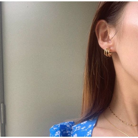 18K Gold Plated Triple C Stacked Hoop Earrings - Picture 3 of 6